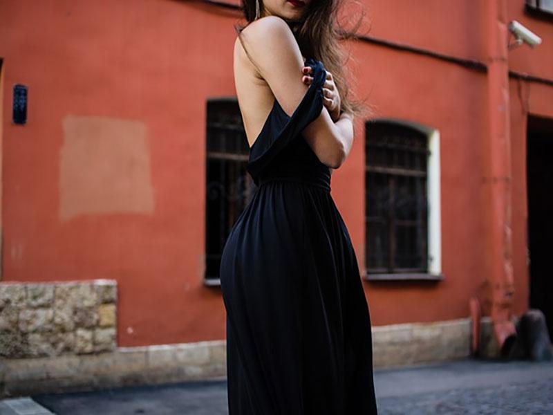 red ruffle cape dress